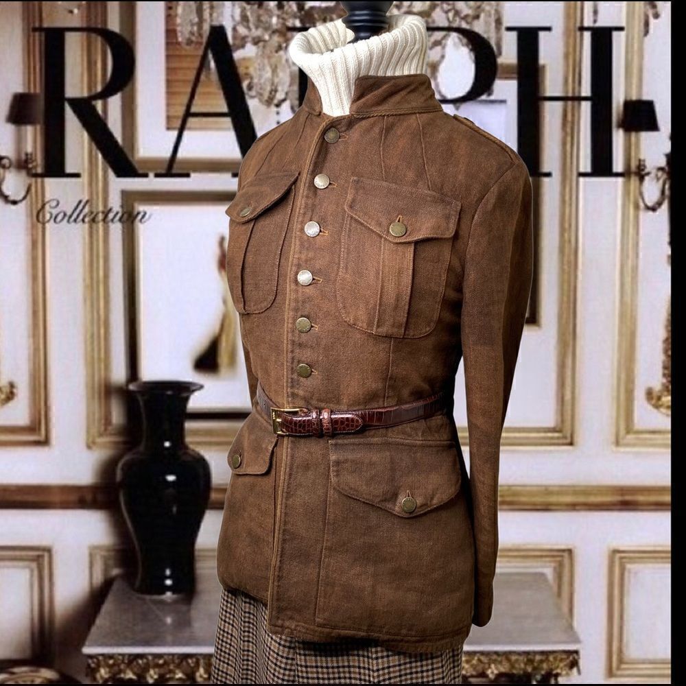 Ralph Lauren Collection Italian Linen Winslow Antique Brown Field Jacket - Picture 11 of 16